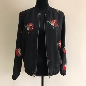 Philosophy black bomber jacket w/ red roses